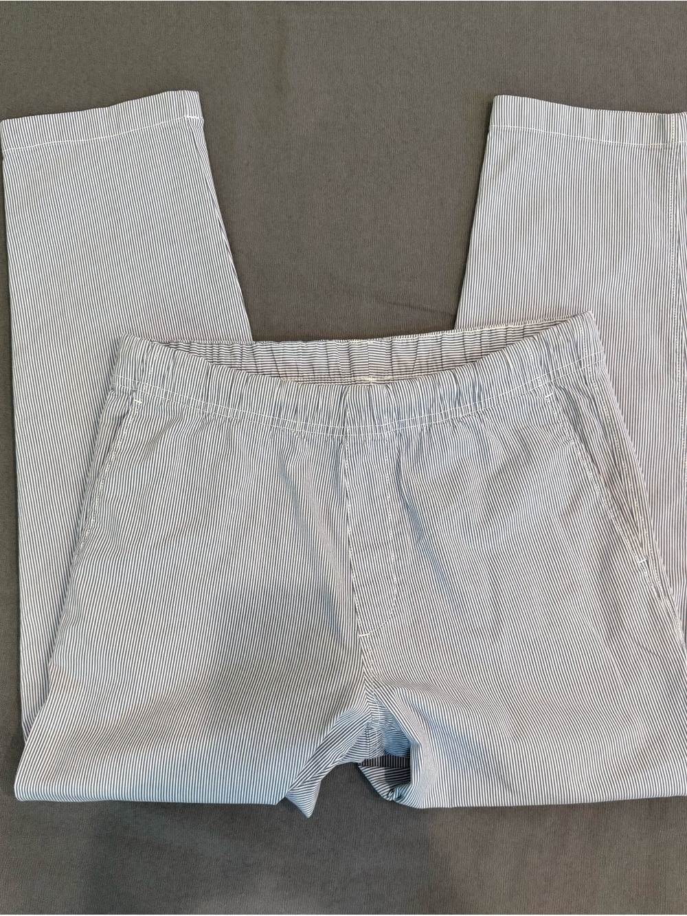 UniGlo Womens Blue White Sear Sucker like Ankle Pants Drawstring Pockets -Small